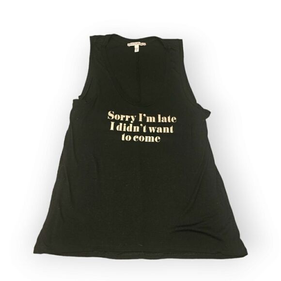 Express Sorry I'm Late I Didn't Want to Come Black Tank Top RN 55285 (Size M) - Picture 1 of 6